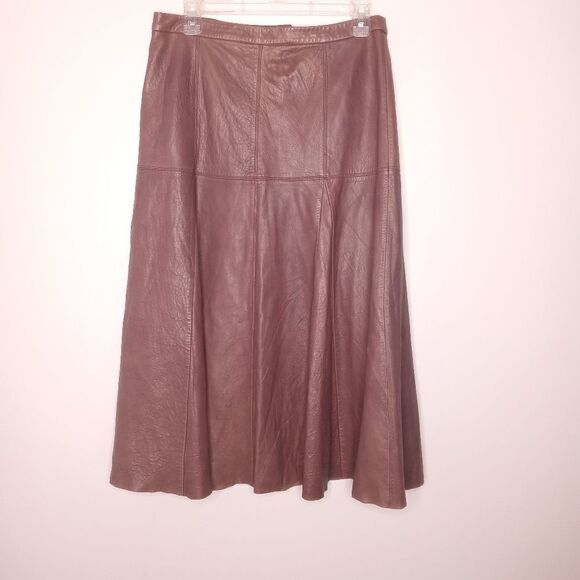 Halston Heritage Taupe Leather Skirt Size 8 - Picture 7 of 16